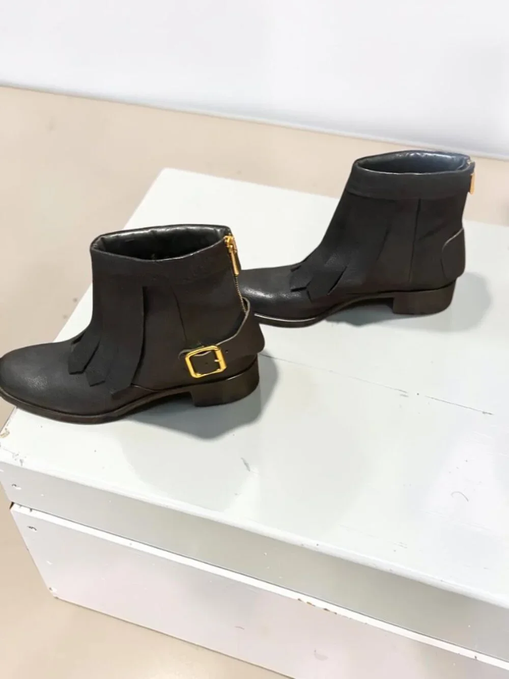 Rupert Sanderson Vrony Black Leather Fringe Boots [Size EU 38.5 / US 8.5]